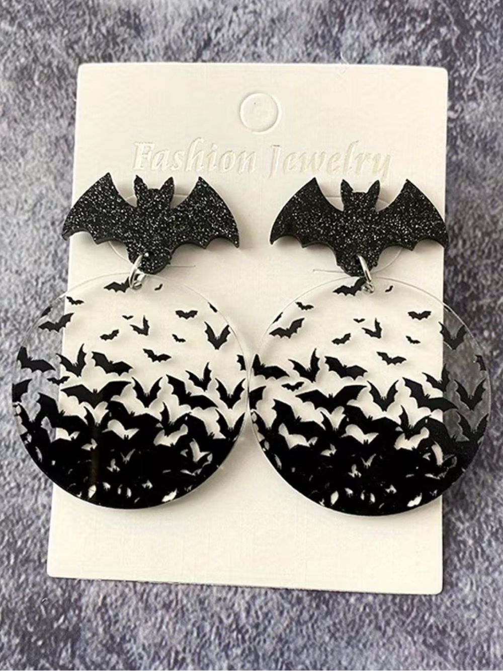 🦇Black Bat and Bat-Swarm Acrylic Drop Earrings - Picture 5 of 5